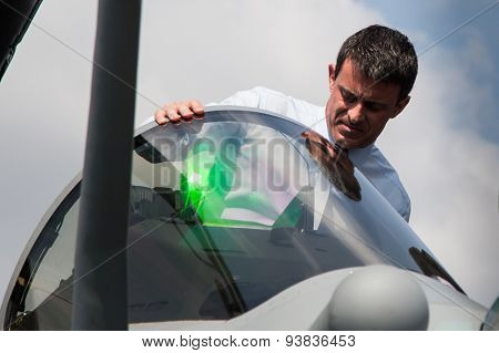 Prime Minister France Manuel Carlos Valls Galfetti at Intenational Paris Air Show  Le Bourget on June 19, 2015 in Paris, France