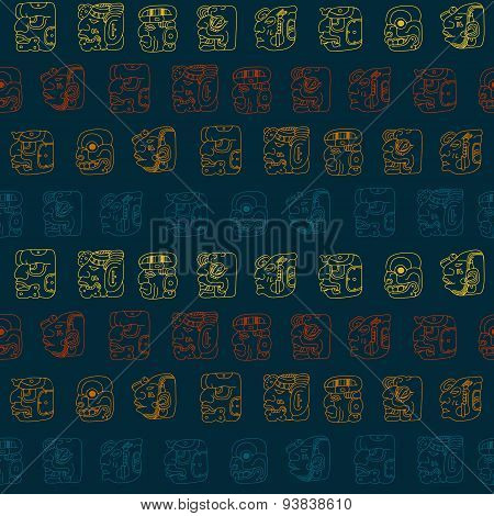 Seamless background with Maya head numerals glyphs