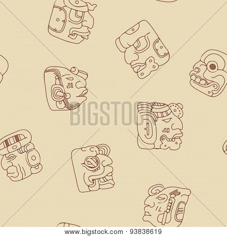 Seamless background with Maya head numerals glyphs