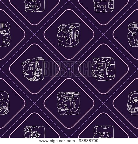 Seamless background with Maya head numerals glyphs
