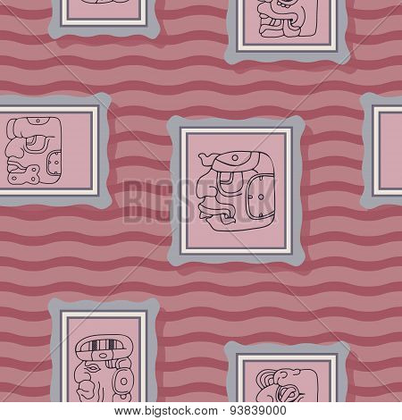 Seamless background with Maya head numerals glyphs
