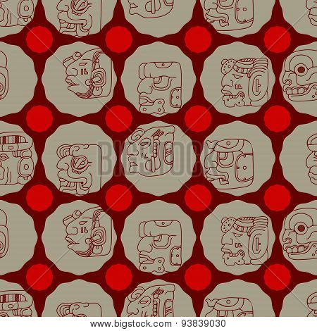 Seamless background with Maya head numerals glyphs