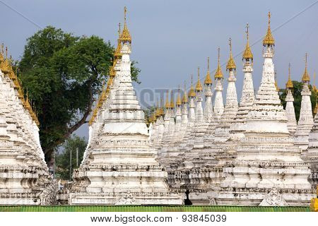 The large stupa forest of the Sandamuni Paya pagoda in Mandalay, Myanmar (Burma)