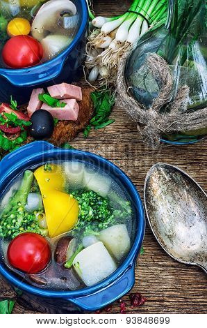 summer soup with fresh vegetables