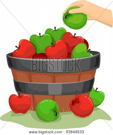 Background Illustration of a Wooden Barrel Filled with Apples