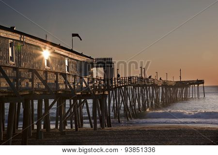 Avalon fishing Pier in Kitty Hawk on the Outer Banks is a popular destination.