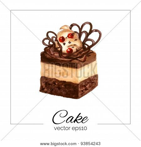 Hand drawn cake with watercolor texture.