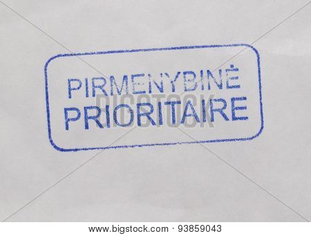 Pirmenybine Prioritaire - Priority mail tag from Lithuania