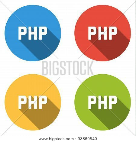 Collection Of 4 Isolated Flat Buttons For For Php (server-side Scripting Language)