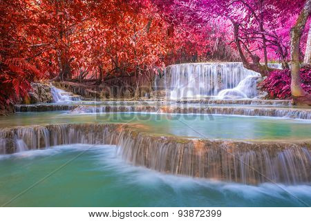 Waterfall In Rain Forest (tat Kuang Si Waterfalls At Luang Prabang, Laos.)