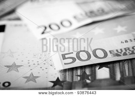 Closeup Of Euro Banknotes