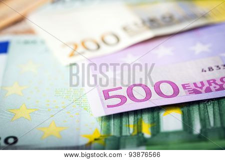 Closeup Of Euro Banknotes