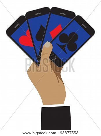 The Smartphone Is Shown As Playing Cards. Business Is Shown As A Risk And Play.