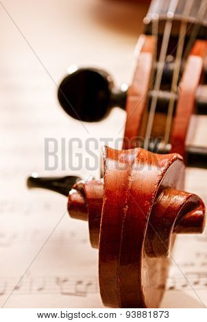Close Up Of Violin Scroll And Pegbox