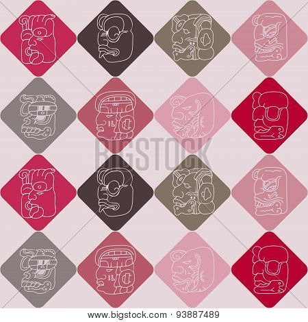Seamless background with Maya head numerals glyphs