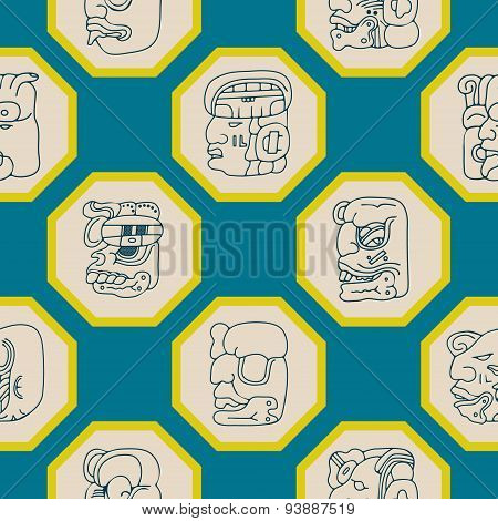 Seamless background with Maya head numerals glyphs