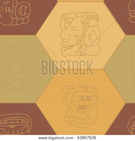 Seamless background with Maya head numerals glyphs
