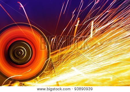 Sparks from circular saw