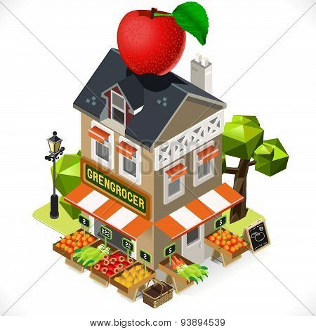 Greengrocer Shop City Building 3D Isometric