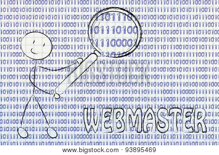 Man Inspecting Binary Code, Webmaster Jobs