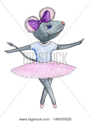 Mouse dancing. Mouse ballerina isolated on white background.