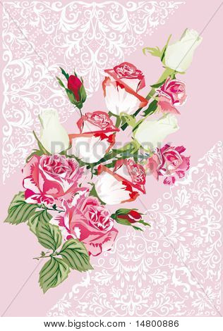 Ilustración con diseño de rosas rosadas y blancas