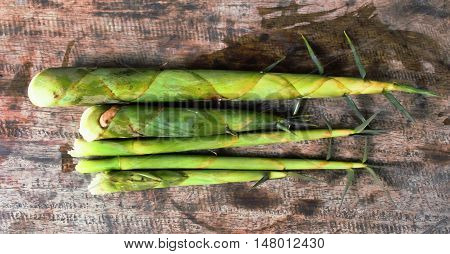 Bamboo shoot on wood background for food.
