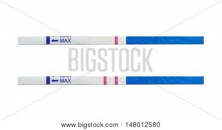 Positive and negative pregnancy tests isolated on white background
