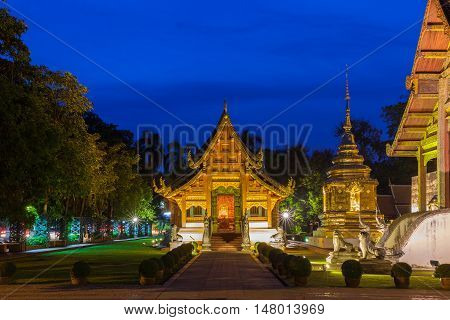 Dusk View Of The Wat Phra Singh, Chiang Mai, Thailand
