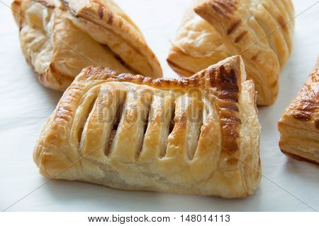 Close view of puff pastry with filling