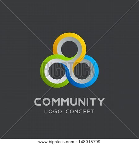 teamwork logo Social network Logo design template 3d , team work Logotype . Partnership and Friendship . Community union group triple icon.