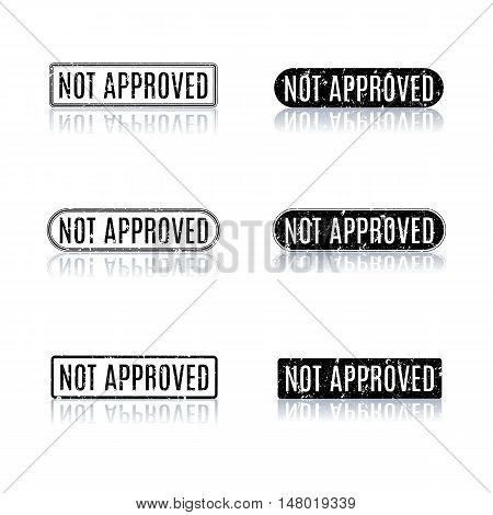 Set of black rectangular stamps not approved with mirror reflection isolated on white background vector illustration.