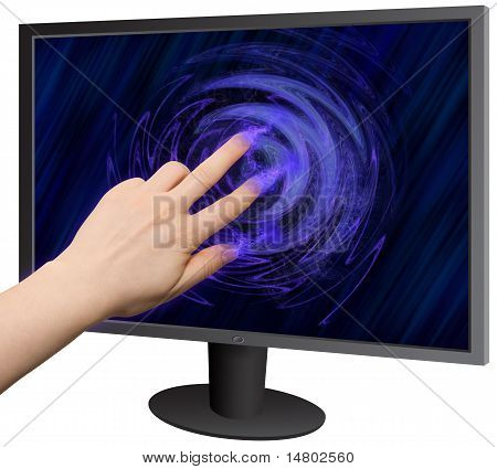 Hand touching computer display