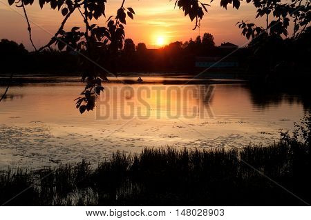 Sunset on the Bobr River. Krupki. Belarus