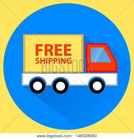 Free shipping goods truck, online shopping, vector illustration, flat design