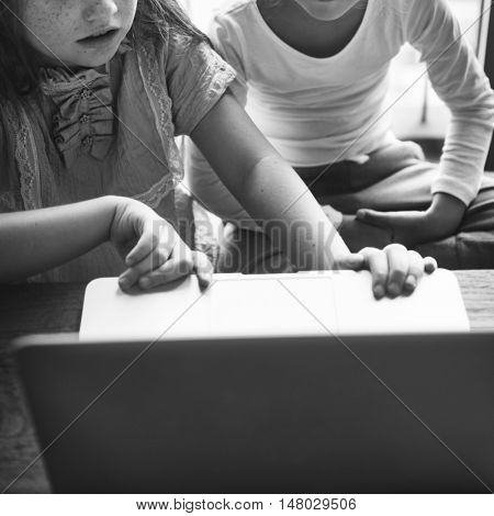 Girls Using Computer Concentrated Concept