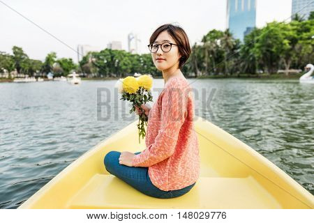 Asian Girl Flower Freshness Relaxation Concept