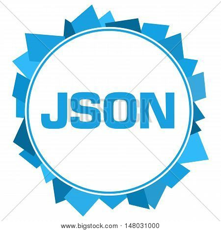 JSON text written over colorful blue background.