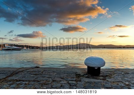 Sunset seascape on the port of Sozopol, Burgas Region, Bulgaria