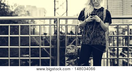 Young Woman Standing Outdoors Bridge Concept