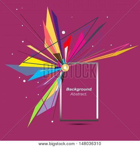 Abstract composition. Minimalistic fashion backdrop design. Explosion icon. Brand logo. Burgundy red font texture. Modern ad banner. Triangles connection fiber. Square box text frame. Stock vector