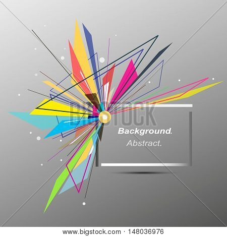 Abstract composition. Minimalistic fashion backdrop design. Explosion icon. Brand logo. Grey font texture. Modern ad banner. Triangles connection fiber. Square box text frame blank. Stock vector