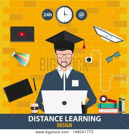 Distance Learning. Online Education Design. Vector Illustration