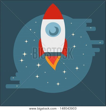 Space Shuttle Rocket among stars in circle in flat style