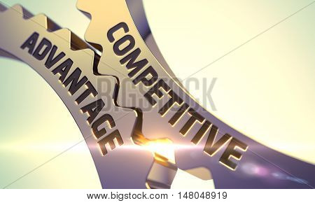 Competitive Advantage Golden Metallic Cogwheels. 3D Render.