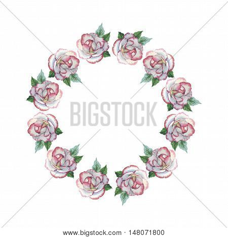 Wildflower rose flower wreath in a watercolor style isolated. Full name of the herb: rose, platyrhodon, rosa. Aquarelle flower could be used for background, texture, pattern, frame or border.