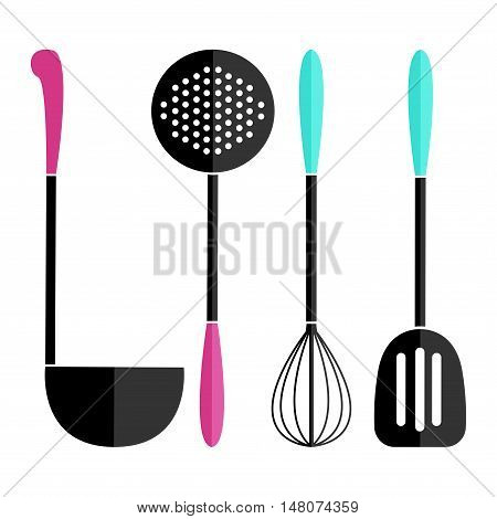 Kitchen utensils in flat stye. Isolated vector illustration on white background.