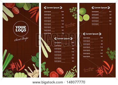 vector of Thai foods restaurant menu templateThai ingredients on wooden background