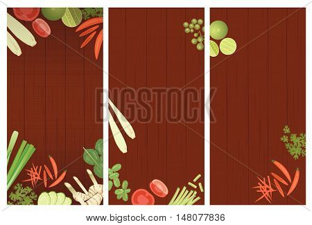 vector of Thai foods restaurant menu templateThai ingredients on wooden background