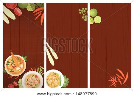 vector of Thai foods restaurant menu templateThai dish and ingredients on wooden background